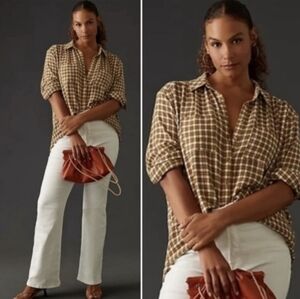 Anthropologie Pilcro Plaid Relaxed Fit Button Down Shirt